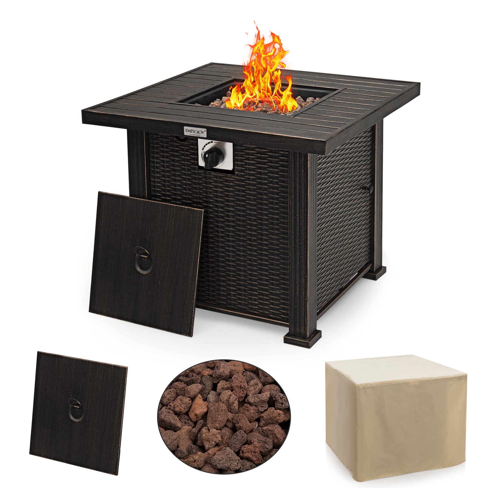 Tangkula 30 Inch Fire Pit Table with Removable Lid